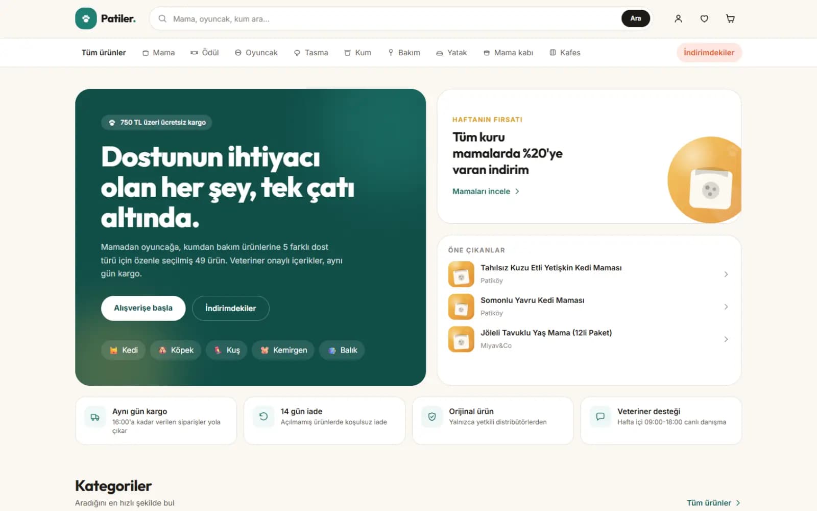 Patiler — Evcil Hayvan Ürünleri E-Ticaret Vitrini — E-ticaret
