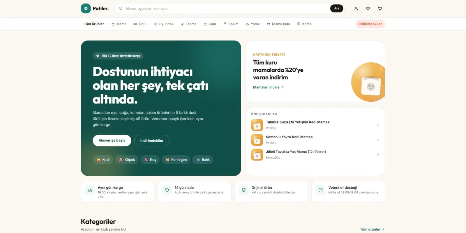 Patiler — Evcil Hayvan Ürünleri E-Ticaret Vitrini — 